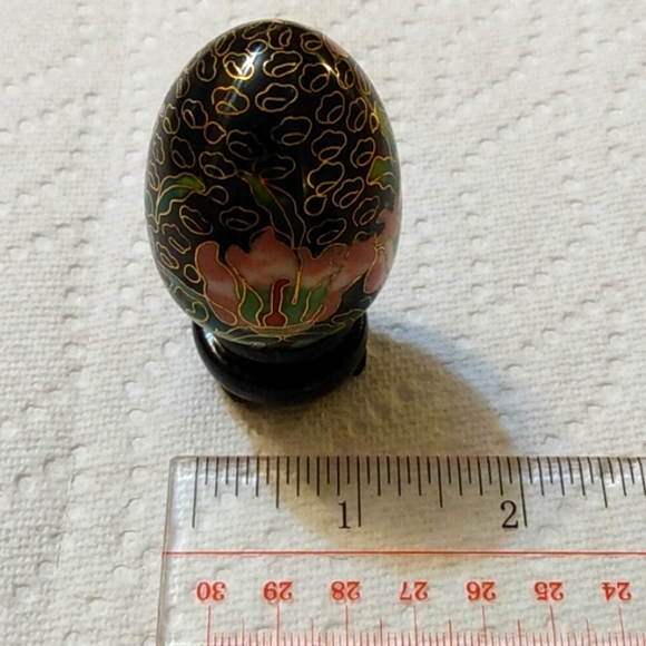 New in box Cloisonne Black Egg Ornament w wooden stand Vintage Collectib… - Picture 10 of 11